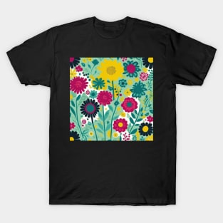 A Playful Bouquet of Vibrant Flowers Pattern T-Shirt